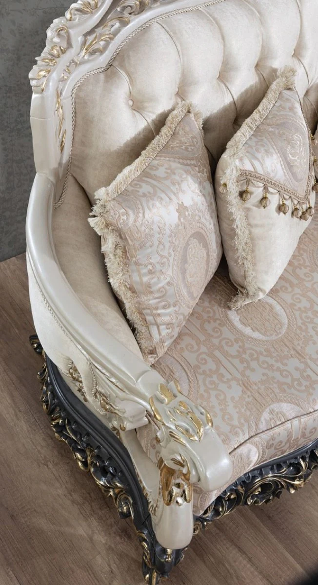 Casa Padrino sof¨¢ barroco de lujo crema / beige / blanco / gris / oro - Magn¨ªfico sof¨¢ de sal¨®n con patr¨®n elegante - Muebles de sal¨®n y hotel barrocos - Noble y Magn¨ªfico