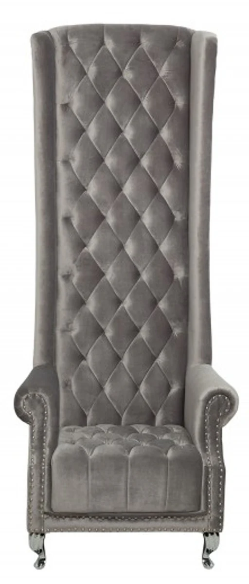 Casa Padrino Sill¨®n con respaldo alto Chesterfield Gris plateado - Sill¨®n con respaldo alto Trone King - Respaldo alto barroco moderno