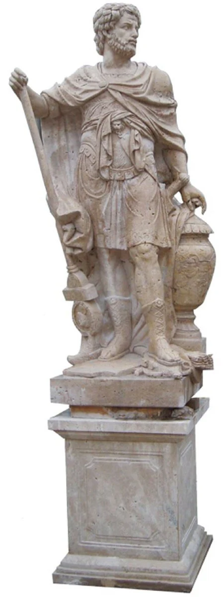 Casa Padrino escultura de m¨¢rmol estilo antiguo romano sobre columna lado izquierdo beige A. 280 cm