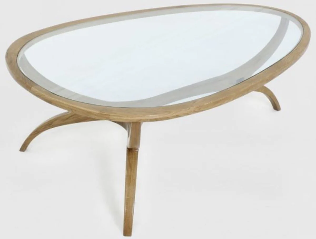 Casa Padrino mesa de centro Art Deco de lujo marr¨®n claro 130 x 88 x A. 46 cm - Mesa de sal¨®n de madera maciza noble con tapa de vidrio - Muebles de Sal¨®n