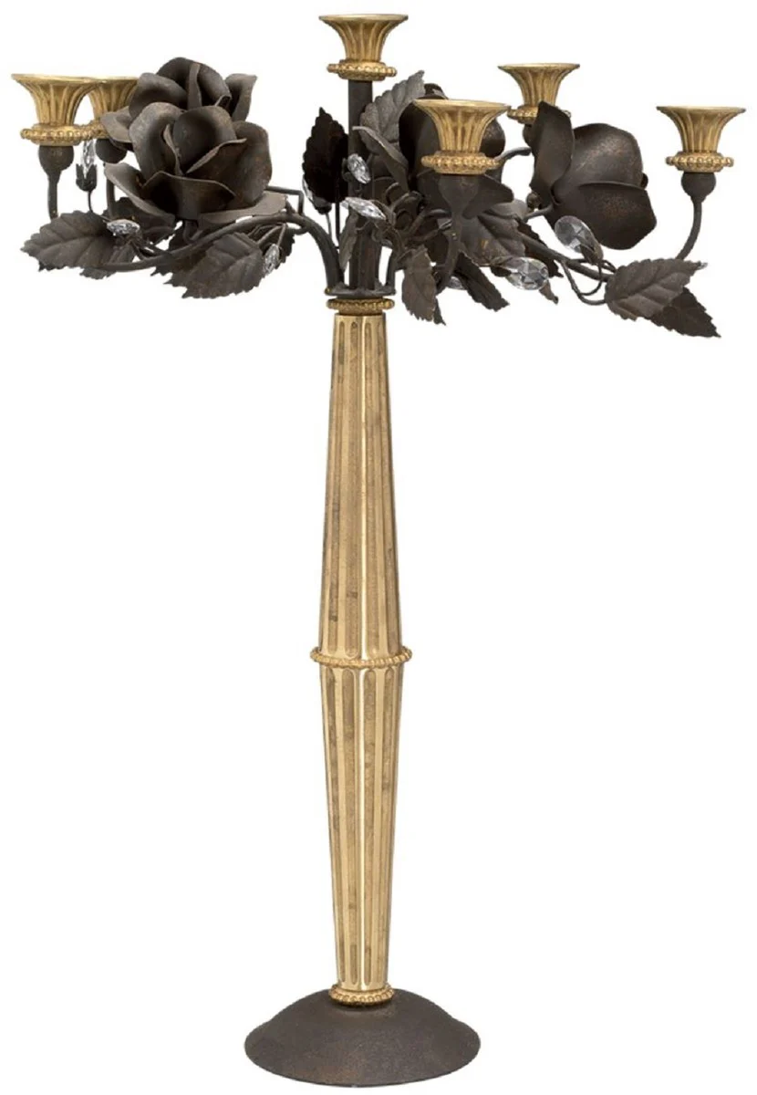 Casa Padrino portavela Art Nouveau oro antiguo / óxido Ø 40 x A. 60 cm - Elegante portavela con rosas decorativas y cristal Swarovski - Accesorios Decorativos Barrocos y Art Nouveau