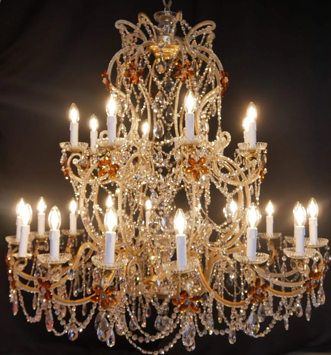 Casa Padrino araña de luces de cristal barroco de lujo naranja / oro Ø 110 x A. 120 cm - Lámpara de Araña de Hotel y Restaurante - Noble y Magnífico - Calidad de Lujo - Hecho en Italia