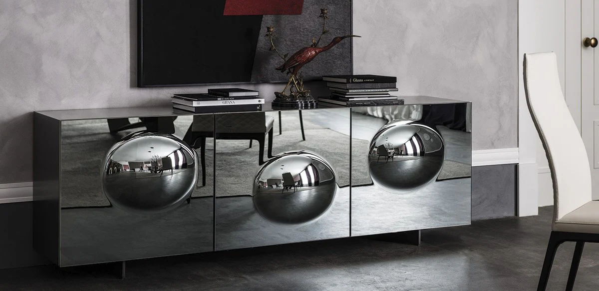 Casa Padrino aparador de diseño de lujo grafito mate 200 x 50 x A. 73 cm - Armario moderno de madera maciza con 3 puertas espejadas - Muebles de Lujo