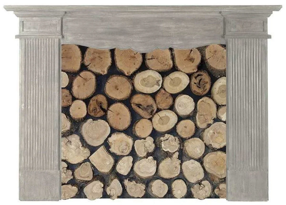 Casa Padrino marco de chimenea de madera maciza de estilo campestre de lujo gris - Muebles de Sal¨®n y Hotel de Estilo Campestre - Calidad de Lujo