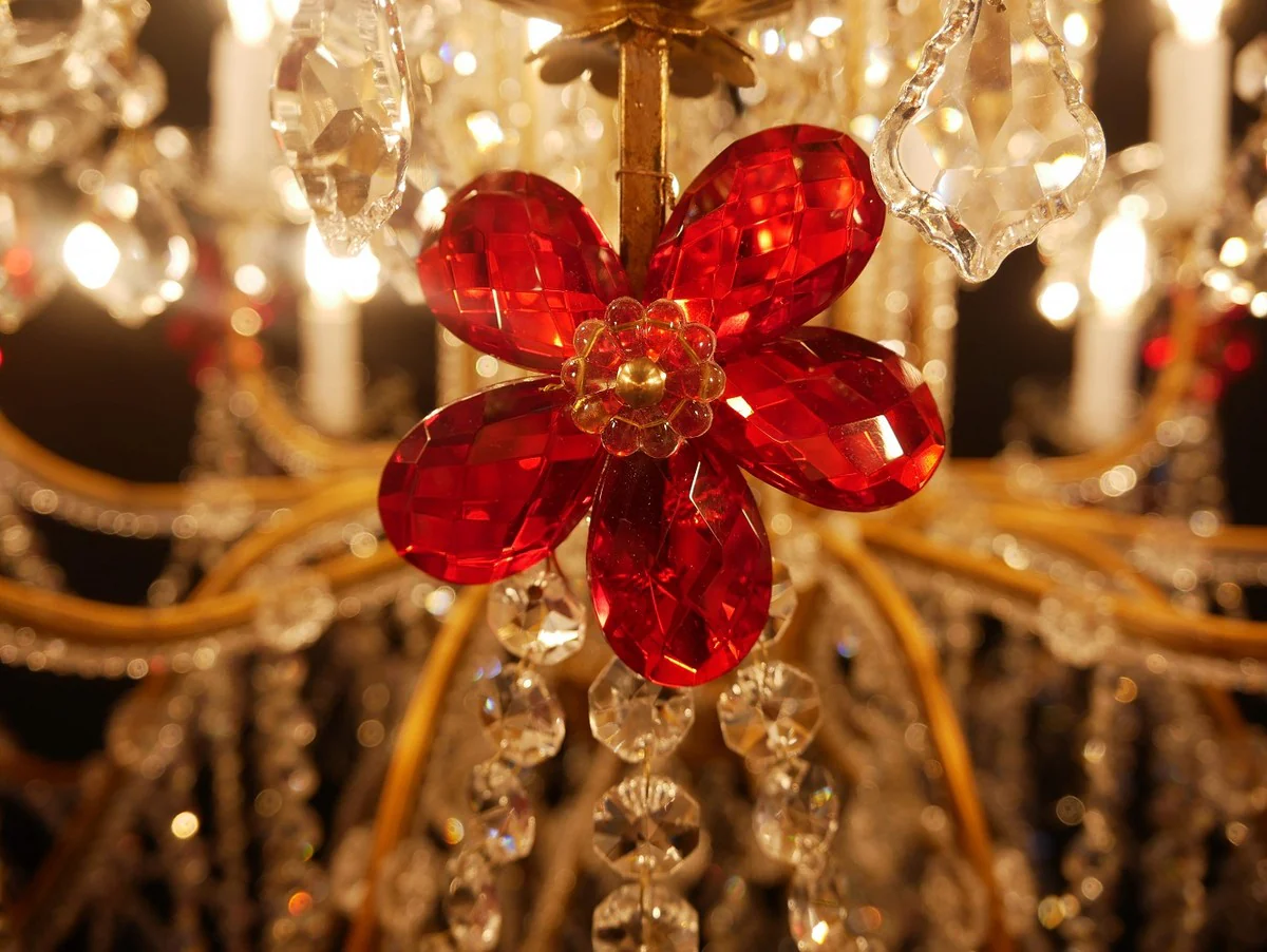 Casa Padrino araña de luces de cristal barroco de lujo rojo / oro Ø 90 x A. 100 cm - Lámpara de Araña de Hotel y Restaurante - Noble y Magnífico - Calidad de Lujo - Hecho en Italia