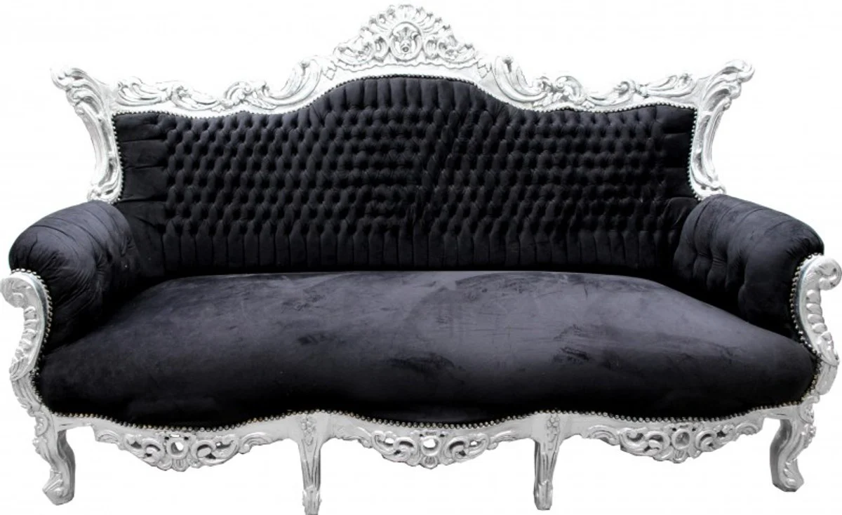 Casa Padrino Baroque sofa Master Black / Silver - Furniture Coffee Lounge