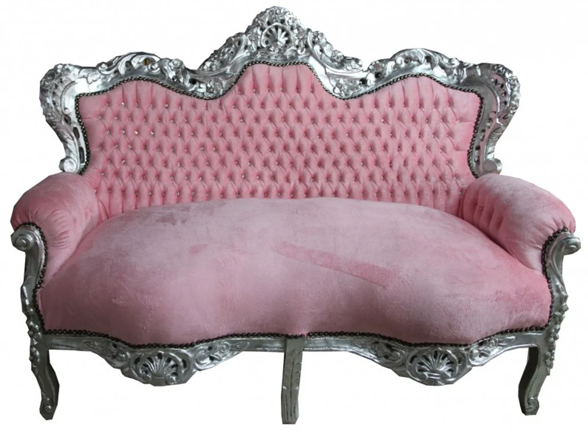 Casa Padrino Baroque 2-seater sofa  Master  pink / silver with rhinestone furniture Antique style