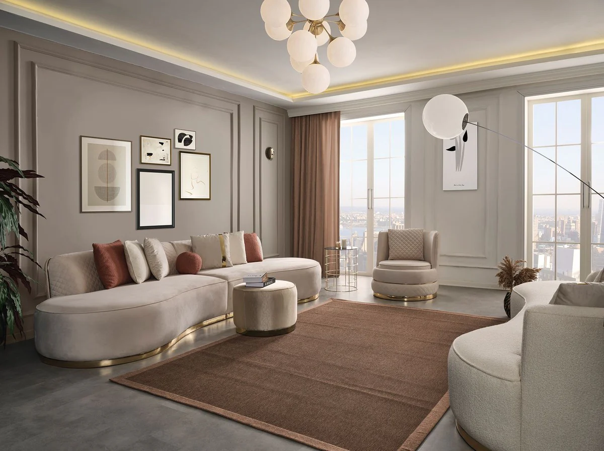 Casa Padrino sof¨¢ de 4 plazas de lujo crema / oro 330 x 120 x A. 76 cm - Sof¨¢ de sal¨®n con tela de terciopelo fino - Muebles de sal¨®n - Muebles de lujo - Interiores de sal¨®n - Interiores de lujo