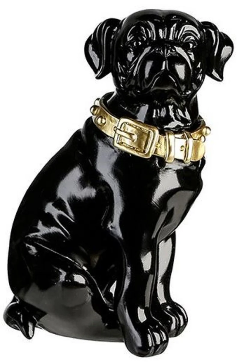 Casa Padrino figura deco perro con collar negro brillante / oro 16 x 15 x H. 26 cm - Accesorios Deco