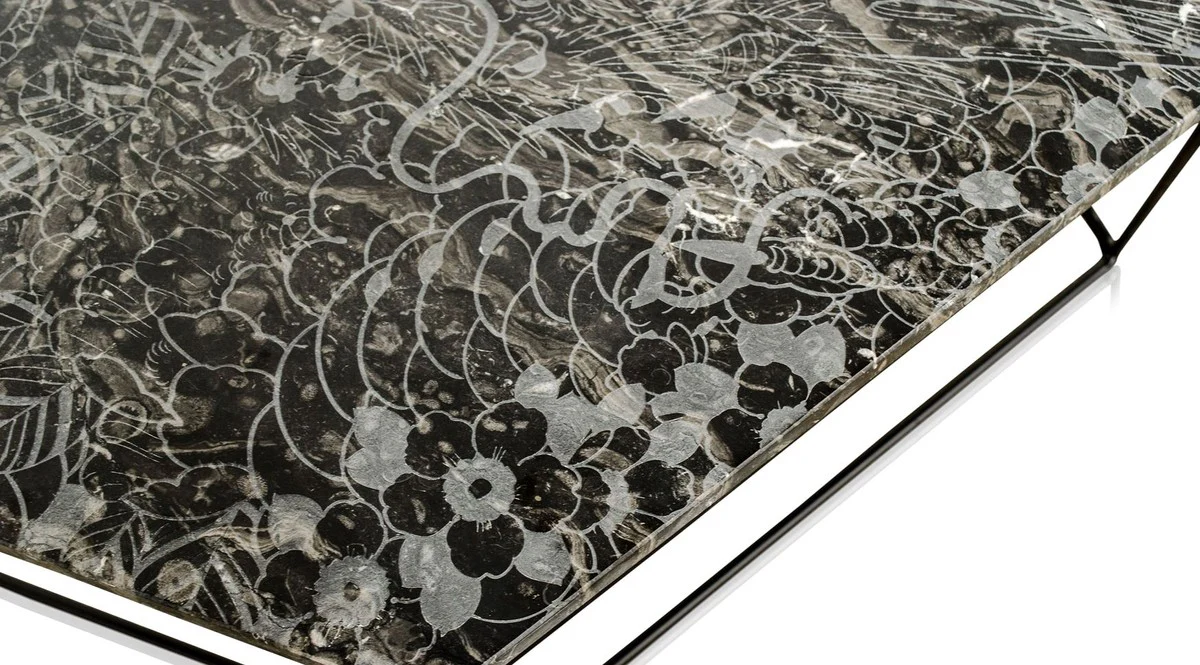 Casa Padrino mesa de centro de diseño negro con motivo / negro 89 x 54 x H. 30 cm - Mesa de Centro de Lujo con Tablero de la Mesa