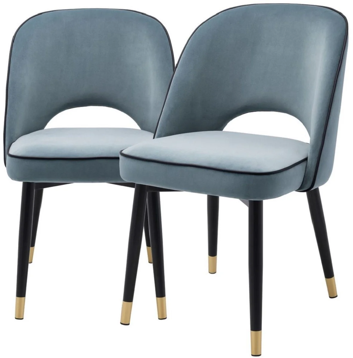 Casa Padrino conjunto de sillas de comedor de lujo azul / negro / lat¨®n 53 x 56 x A. 84 cm - Sillas de comedor con terciopelo fino - Muebles de comedor