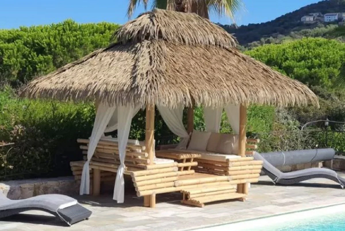 Casa Padrino Casa de Jard¨ªn de Lujo Natural 430 x 330 x A. 350 cm - Casa de Jard¨ªn de Bamb¨² Resistente a la Intemperie - Casa de Piscina de Bamb¨² - Casas de Jard¨ªn de Bamb¨² de Lujo