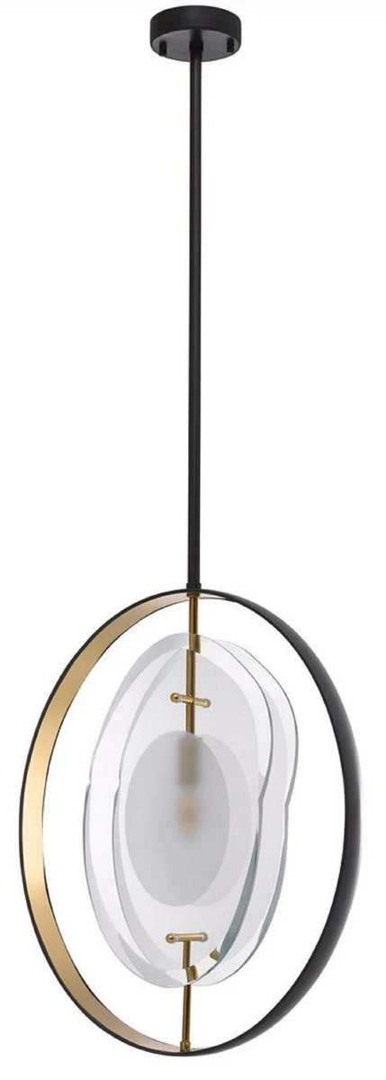 Casa Padrino lámpara de araña de lujo negro / oro 43 x 11 x A. 58 cm - Lámpara de araña moderna con elegante pantalla de vidrio - Colección de Lujo