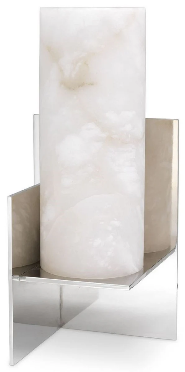 Casa Padrino lámpara de mesa de diseño plata / alabastro 18,5 x 18,5 x A. 40 cm - Lámpara de mesa moderna con pantalla de alabastro - Colección de Lujo