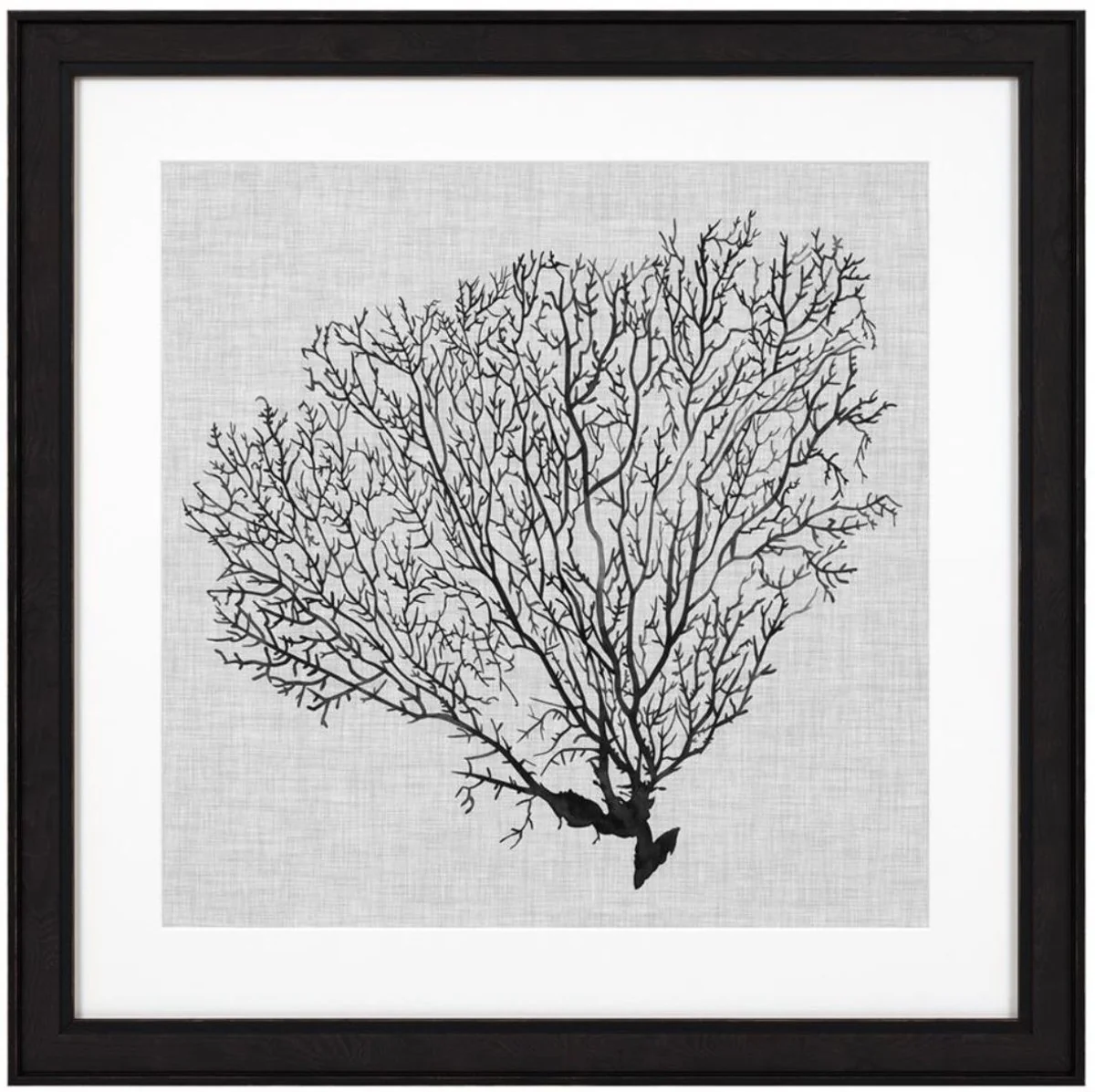 Casa Padrino Images Conjunto de 4 Helechos Marinos Negro / Blanco / Gris 61,5 x H. 61,5 - Impresiones de Arte de Lujo con Marco de Madera