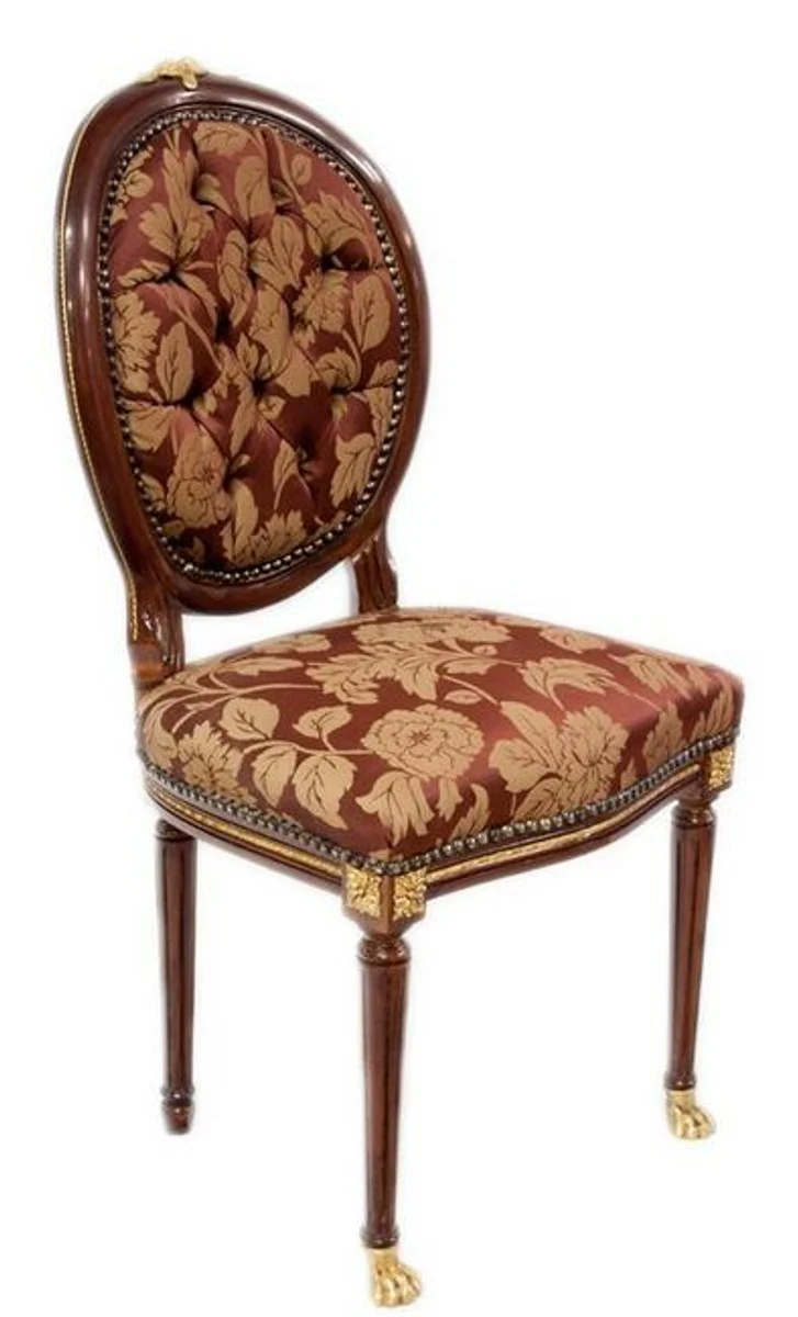Casa Padrino silla de comedor barroco marr¨®n oscuro / oro / rojo burdeos con patr¨®n 50 x 45 x H. 100 cm - Silla Barroco con Patas de Le¨®n - Muebles de Comedor Barrocos