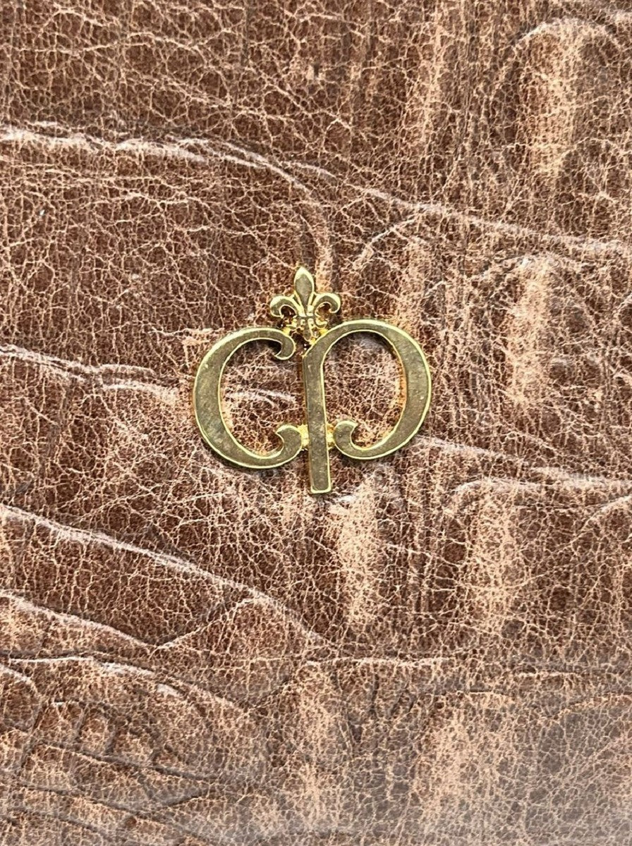 Casa Padrino malet¨ªn de lujo para hombre de cuero genuino con aspecto de cocodrilo marr¨®n / oro 42 cm - Hecho en Italia