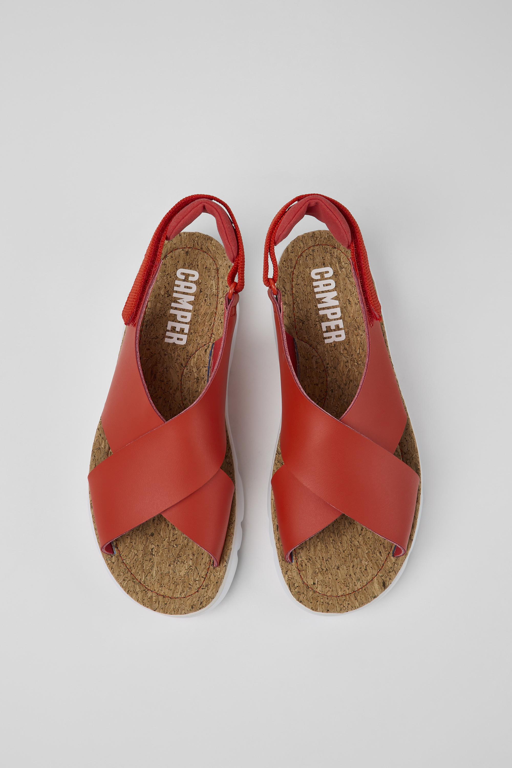 Oruga - Red leather and textile sandals for women
