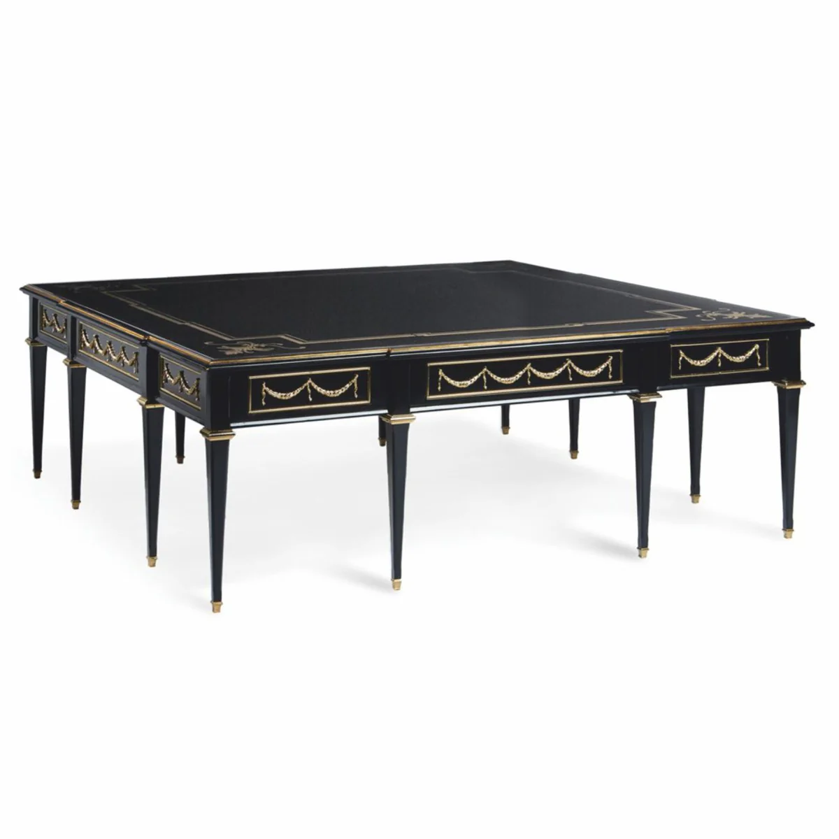 Casa Padrino mesa de centro barroco de lujo con tapa de vidrio negro / oro 127 cm - Hecho en Italia