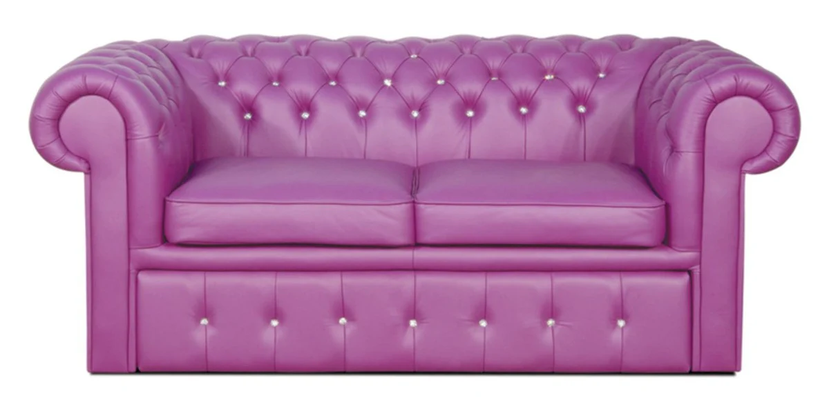 Casa Padrino sof¨¢ de 2 plazas de cuero genuino en color violeta con piedras brillantes 180 x 100 x H. 78 cm - Sof¨¢ Cama Chesterfield de Lujo