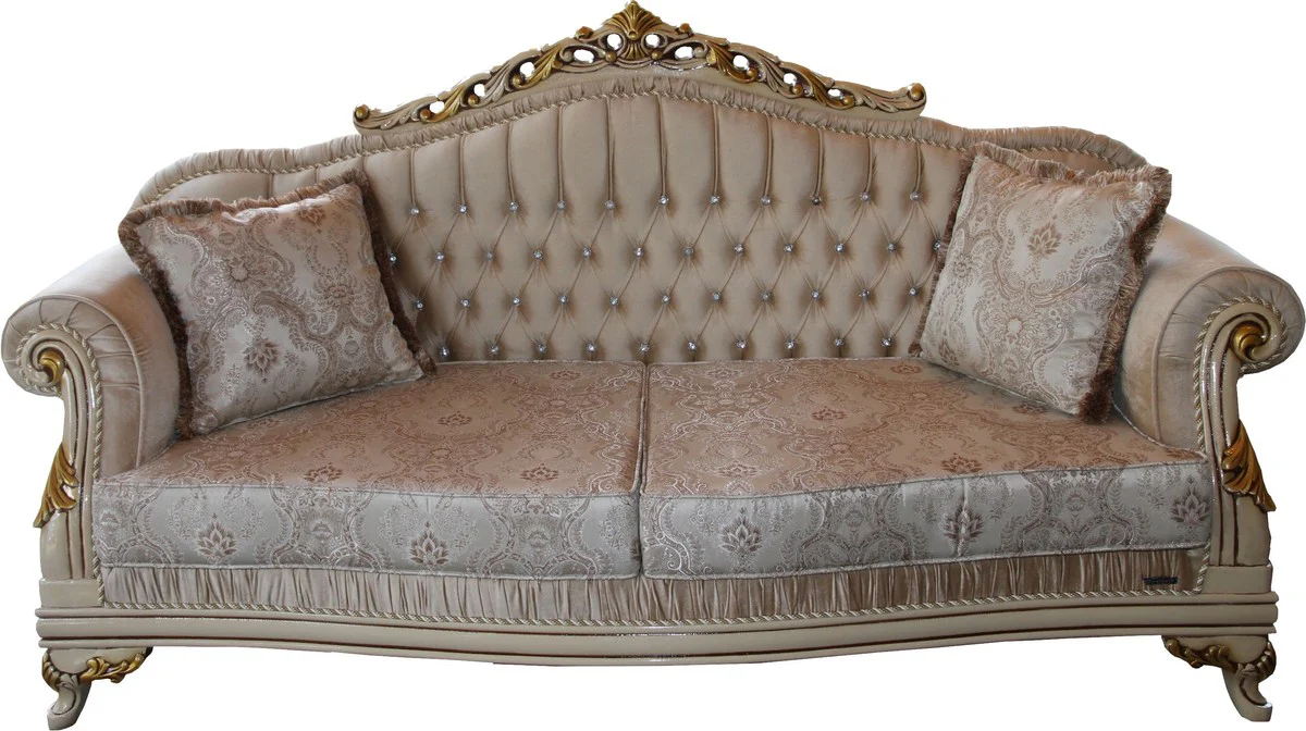 Casa Padrino Luxury Baroque Sofa Black / White / Gold 210 cm - Bench Furniture - Luxury Hotel Collection
