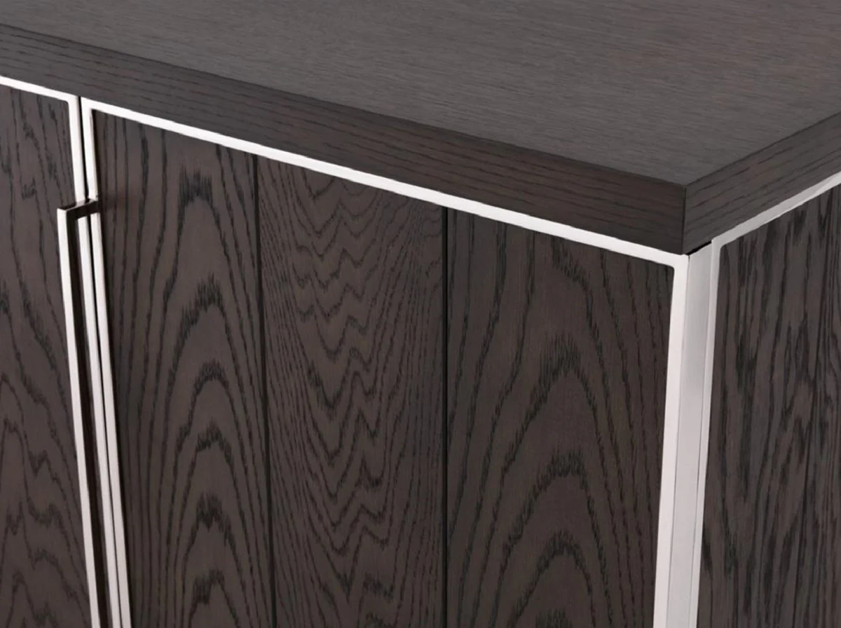 Casa Padrino aparador de lujo con 4 puertas marr¨®n / plata 200 x 49,5 x H. 78 cm - Armario de Sala de Estar - Armario de Oficina - C¨®moda - Calidad de Lujo