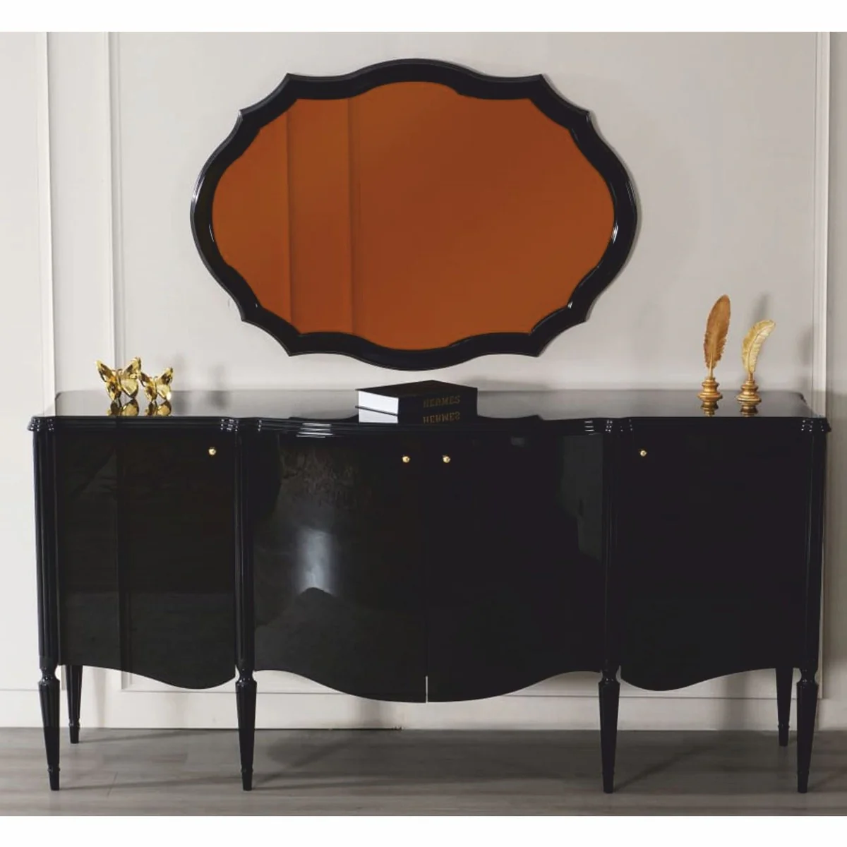 Casa Padrino Aparador Barroco de Lujo con Espejo Negro 215 cm - Muebles Barrocos