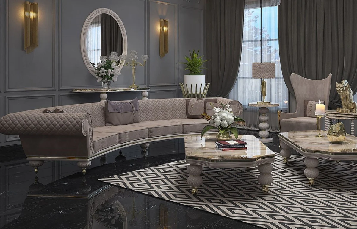 Casa Padrino Sof¨¢ Art Deco de Lujo Gris / Oro - Sof¨¢ de la Sala de Estar Curvo - Sof¨¢ del Hotel - Muebles de Hotel y Sala de Estar Art Deco de Lujo - Calidad de Lujo