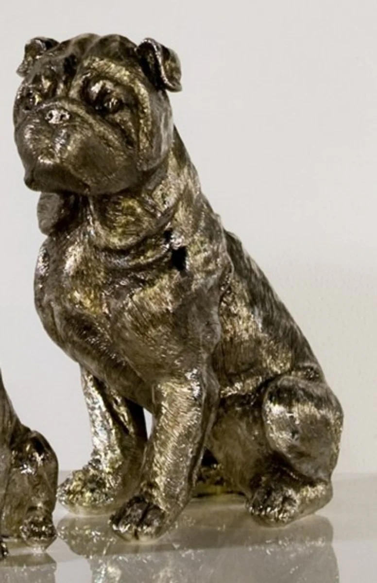 Casa Padrino perro pug de dise?o plata antigua A. 27 cm - Escultura decorativa de poliresina - Noble y Magn¨ªfico