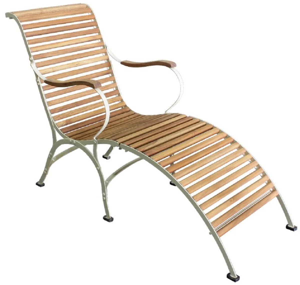 Casa Padrino silla de jardín Art Nouveau de lujo con reposabrazos y reposapiés marrón / crema 125 x 56 x A. 91 cm - Silla de jardín y terraza - Muebles de Jardín y Terraza Art Nouveau