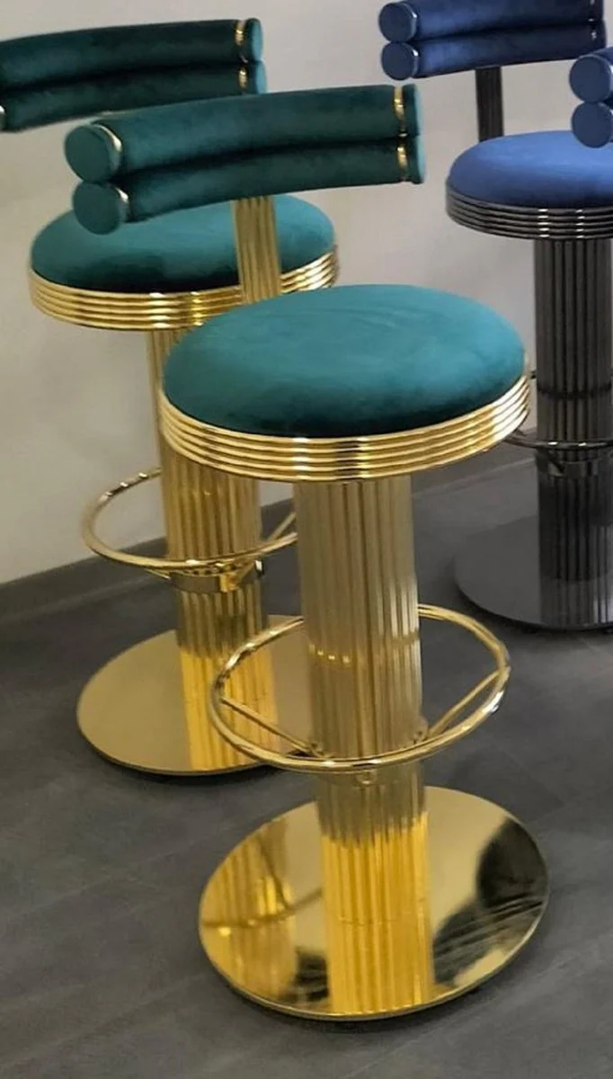 Casa Padrino silla de bar de lujo de terciopelo verde / oro A. 96 cm - Muebles de hotel y bar