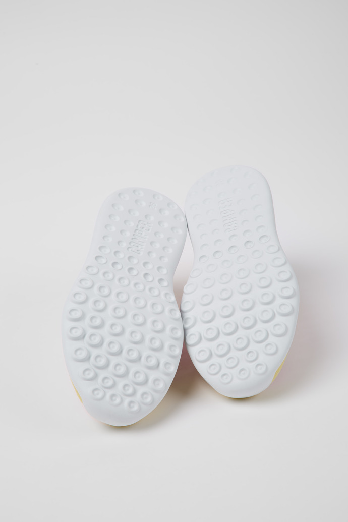 Driftie pink and yellow fabric and nubuck sneaker for kids