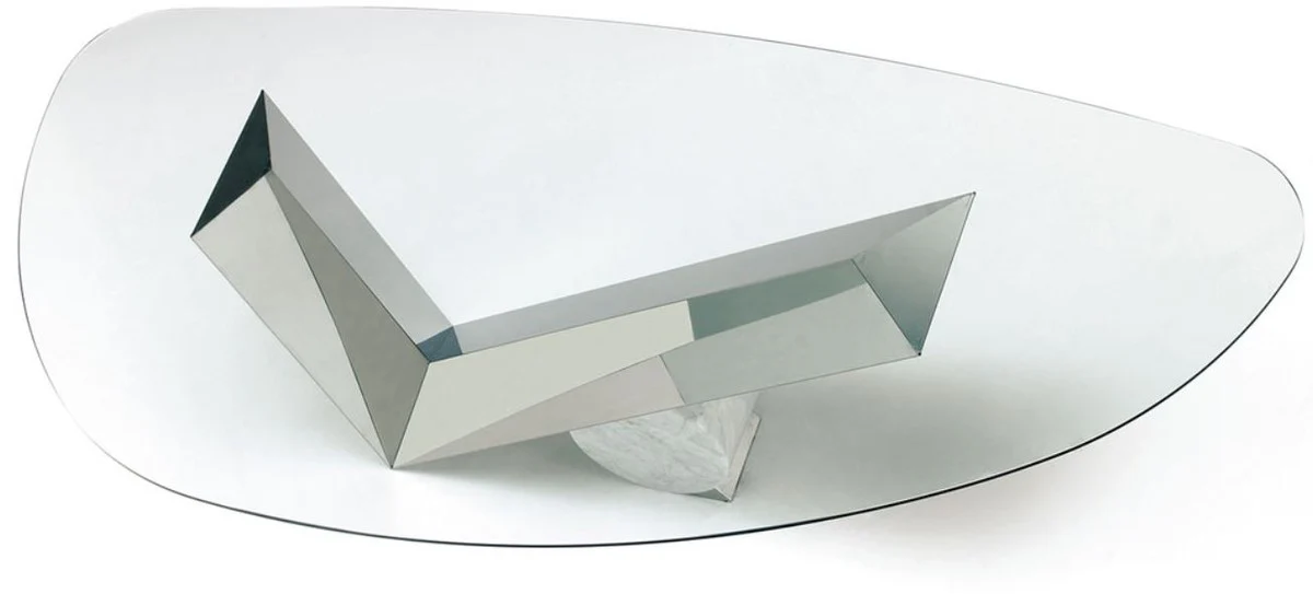 Casa Padrino mesa de comedor de dise?o plata / blanco 240 x 115 x A. 75 cm - Mesa de comedor con tapa de vidrio - Muebles de comedor modernos - Colecci¨®n de Lujo