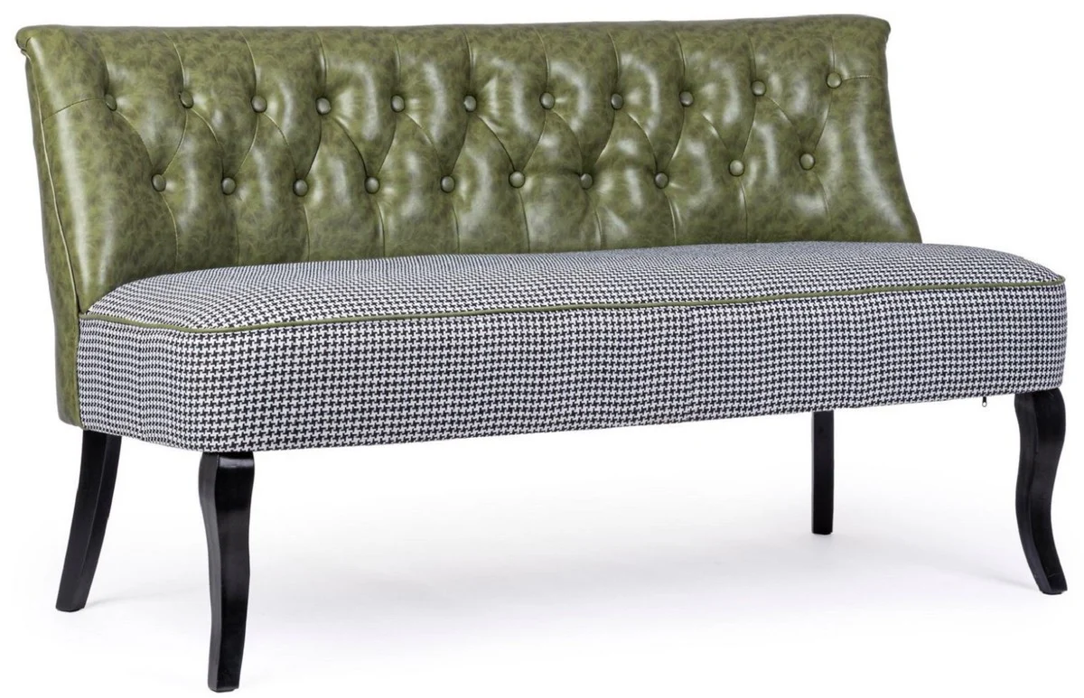 Casa Padrino sof¨¢ Chesterfield de lujo en cuero artificial verde oscuro / blanco / negro 136 x 66 x A. 76 cm - Sof¨¢ de sal¨®n - Muebles de sal¨®n - Muebles Chesterfield - Muebles de lujo