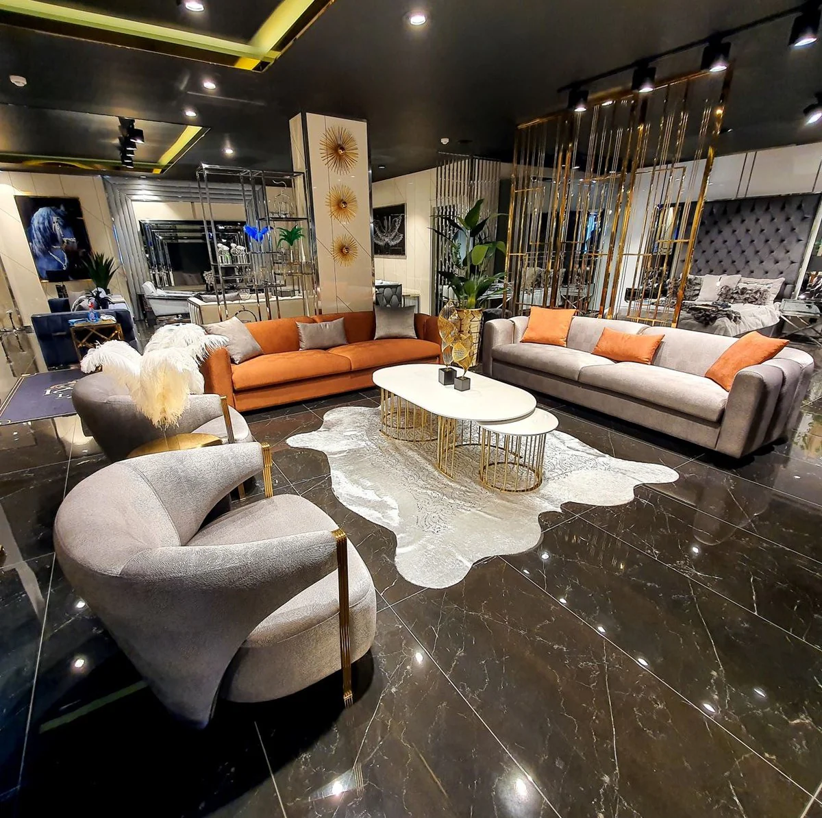 Casa Padrino sof¨¢ de lujo naranja / oro 240 x 95 x A. 85 cm - Sof¨¢ de Sal¨®n - Sof¨¢ de Hotel - Muebles de Lujo