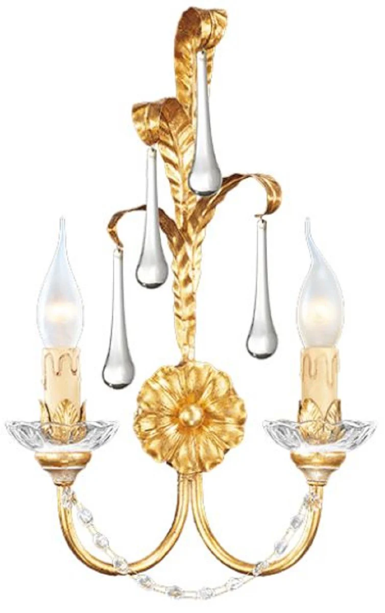 Casa Padrino lámpara de pared barroco de lujo oro 28 x 12 x A. 42 cm - Elegante lámpara de pared de metal con fino cristal de Murano - Luces Barrocos