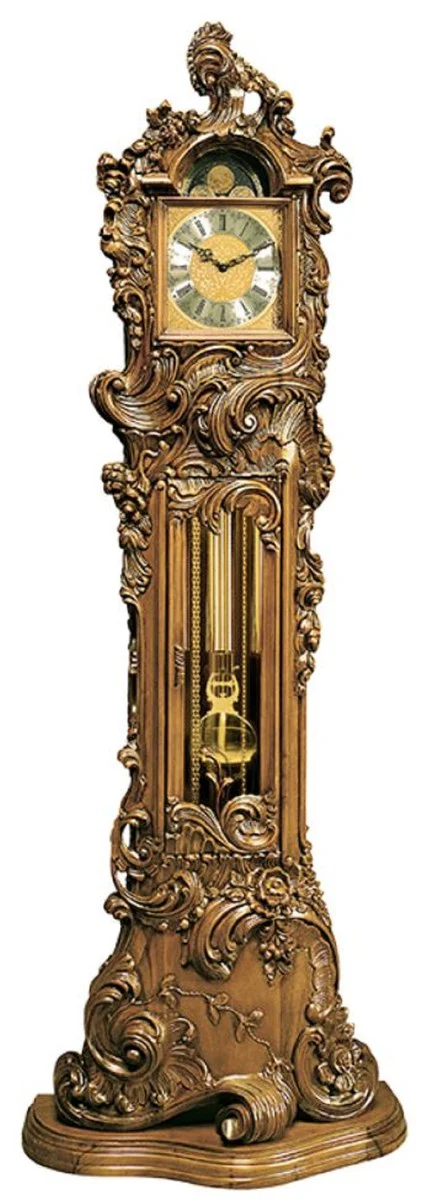 Casa Padrino reloj de abuelo barroco de lujo marr¨®n / oro - Magn¨ªfico reloj de p¨¦ndulo de madera maciza de estilo barroco - Interior barroco - Relojes de pie barrocos - Hecho en Italia