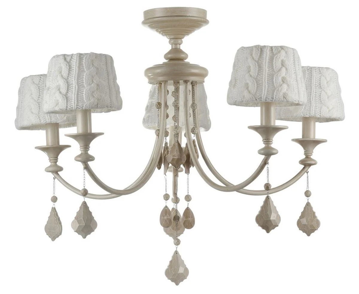 Casa Padrino Baroque Crystal Chandelier 5 Flames Beige Ø 76 x H. 59 cm - Baroque Style Furniture