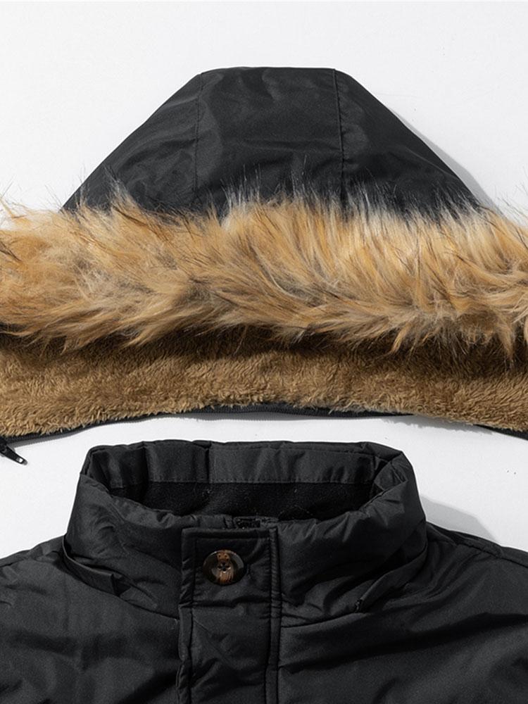 Faux Fur Collar Detachable Hooded Coat