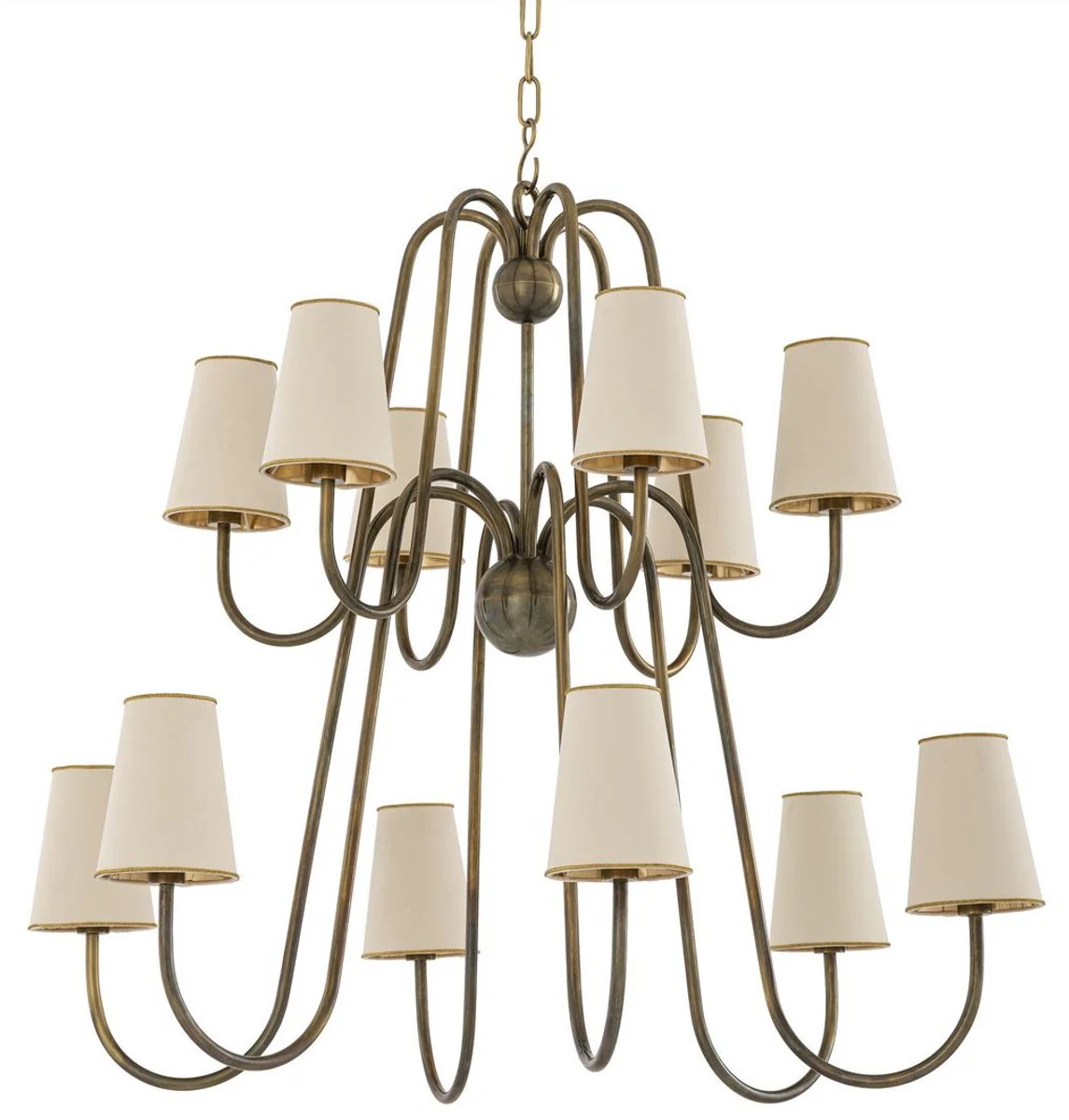 Casa Padrino araña de luces Art Nouveau de lujo latón vintage / blanco / oro 76 x 76 x A. 76 cm - Arañas Barrocas y Art Nouveau