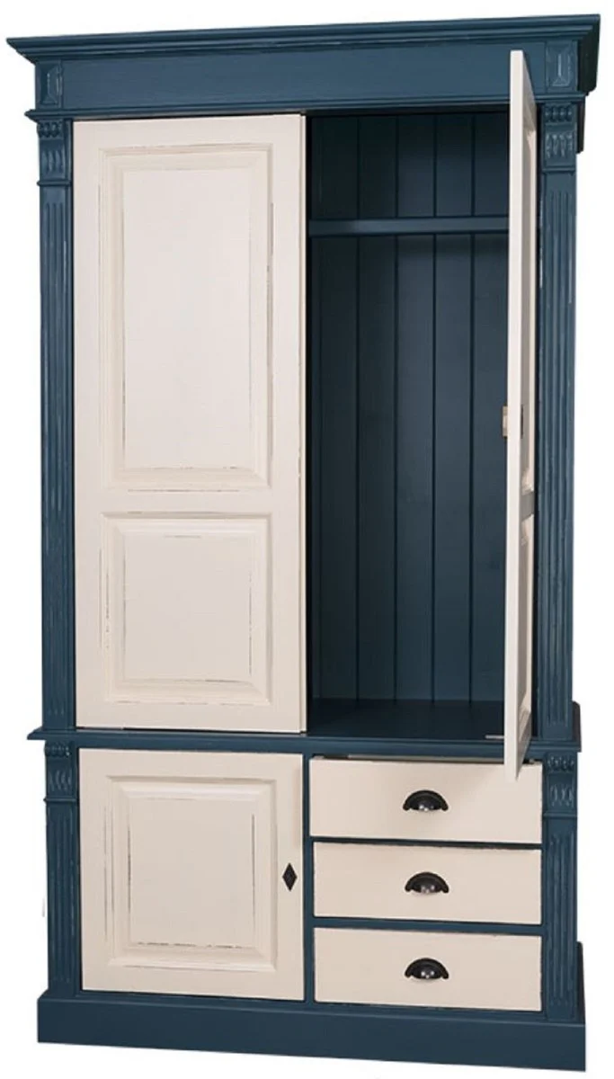 Casa Padrino armario de ropa de estilo campestre azul antiguo / crema antiguo 120 x 59 x H. 210 cm - Gabinete de Dormitorio de Madera Maciza con 3 Puertas y 3 Cajones - Muebles de Dormitorio de estilo Campestre