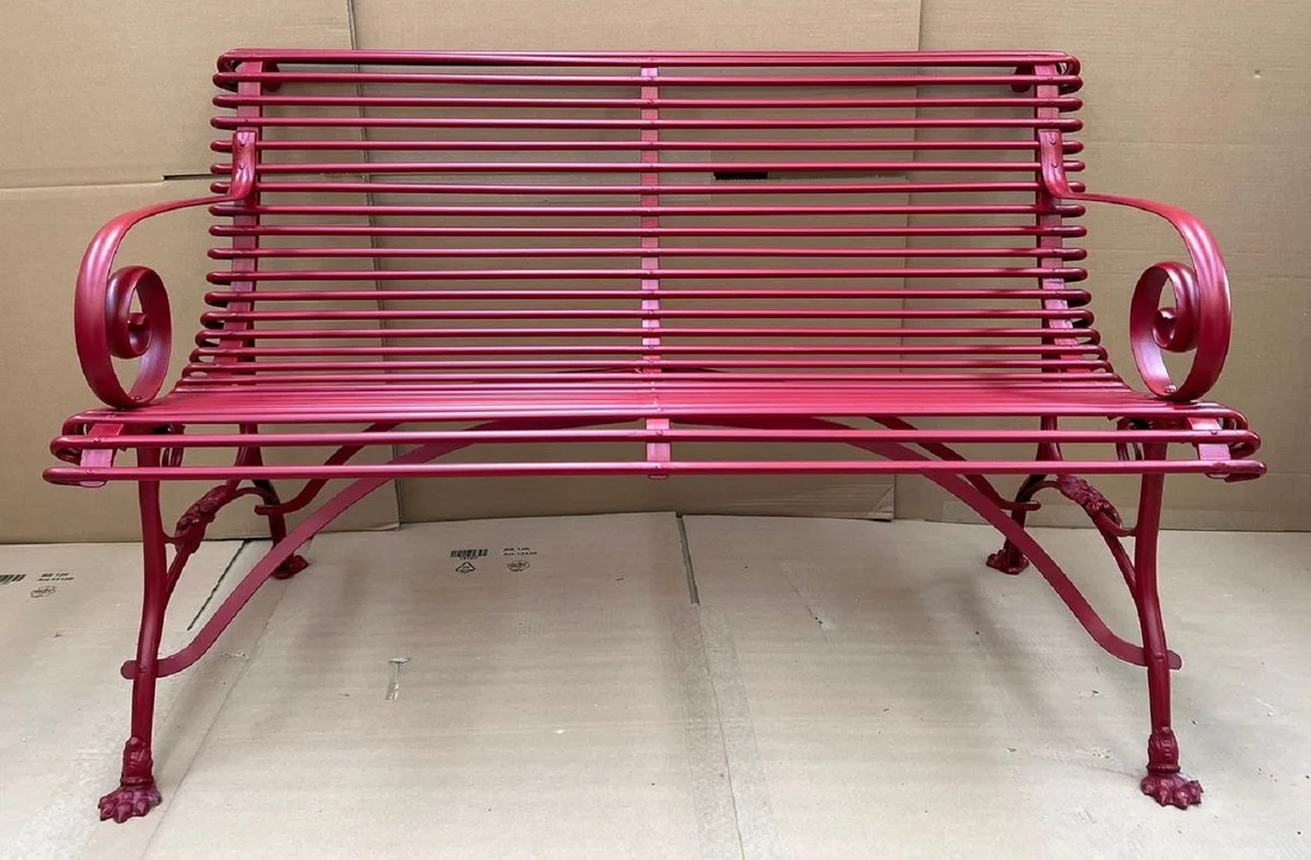 Casa Padrino banco de jard¨ªn Art Nouveau rojo 120 x 66 x A. 80 cm - Banco de jard¨ªn de hierro forjado - Muebles de jard¨ªn de hierro forjado - Muebles de jard¨ªn barrocos y Art Nouveau