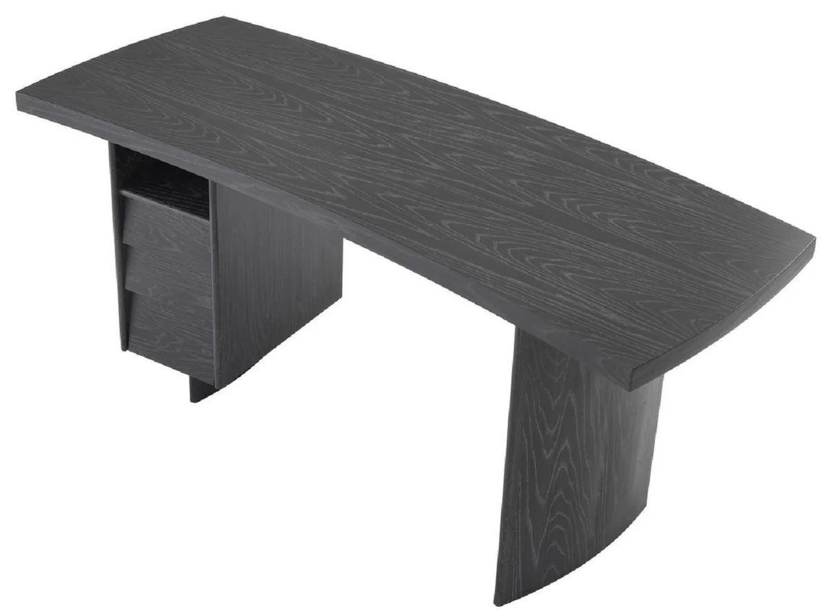 Casa Padrino escritorio de lujo de madera maciza con tablero curvo gris antracita 170 x 70 x A. 78,5 cm - Mesa de Oficina - Mesa de Computadora - Muebles de Oficina de Lujo