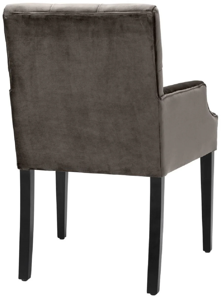 Casa Padrino silla de comedor de lujo con reposabrazos gris / negro 63 x 65 x A. 90 cm - Silla de Cocina Chesterfield con Terciopelo Fino - Muebles de Comedor de Lujo