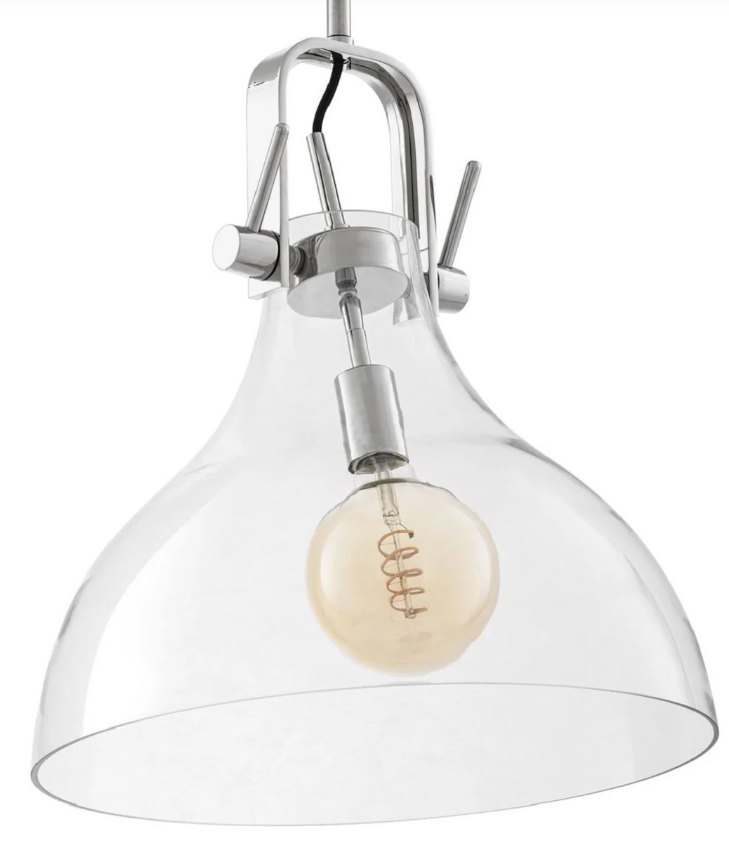 Casa Padrino lámpara colgante de diseño industrial de lujo plata Ø 42,5 x A. 45 cm - Elegante lámpara colgante de estilo industrial con pantalla redonda de vidrio - Luces de estilo industrial
