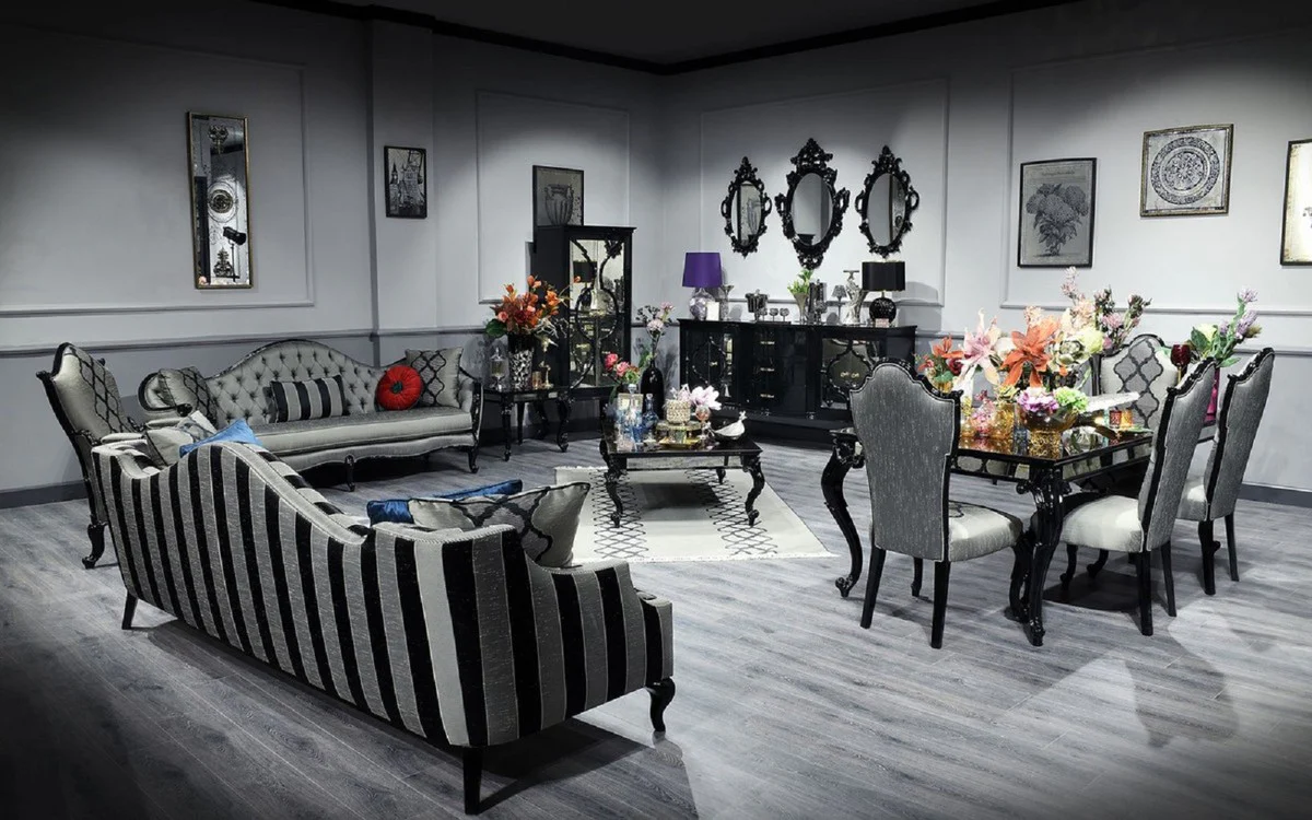 Casa Padrino conjunto de espejos barrocos de lujo negro - 3 Espejos de pared hechos a mano en estilo barroco - Magn¨ªfico muebles barrocos