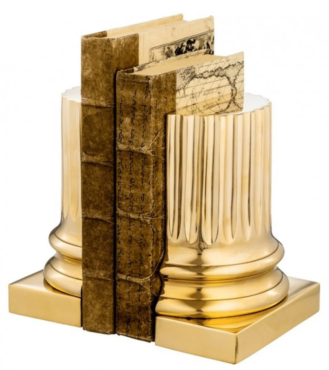 Casa Padrino luxury Bookend Set Column Gold Bookend - Book End - Luxury Collection - Art Deco - Polished Brass