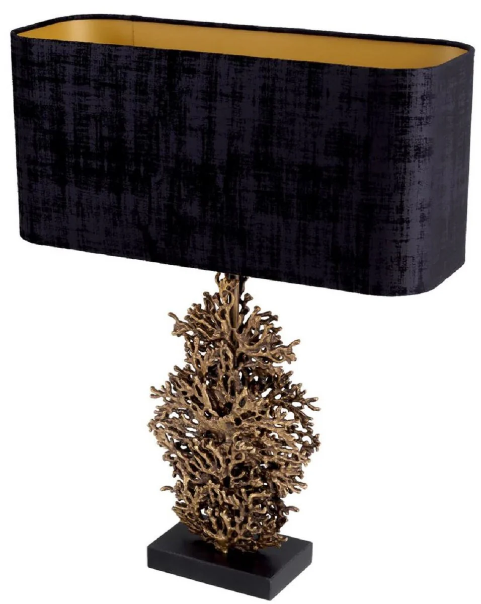 Casa Padrino lámpara de mesa de lujo latón vintage / negro 50 x 22 x A. 68,5 cm - Lámpara de escritorio con pantalla y pie de granito - Lámparas de mesa de lujo - Lámparas de escritorio