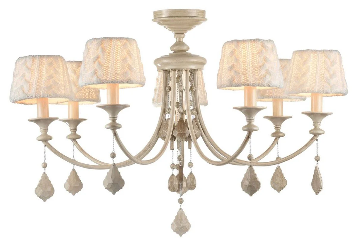 Casa Padrino Baroque Crystal Chandelier 7 Flames Beige Ø 87 x H. 59 cm - Baroque Style Furniture
