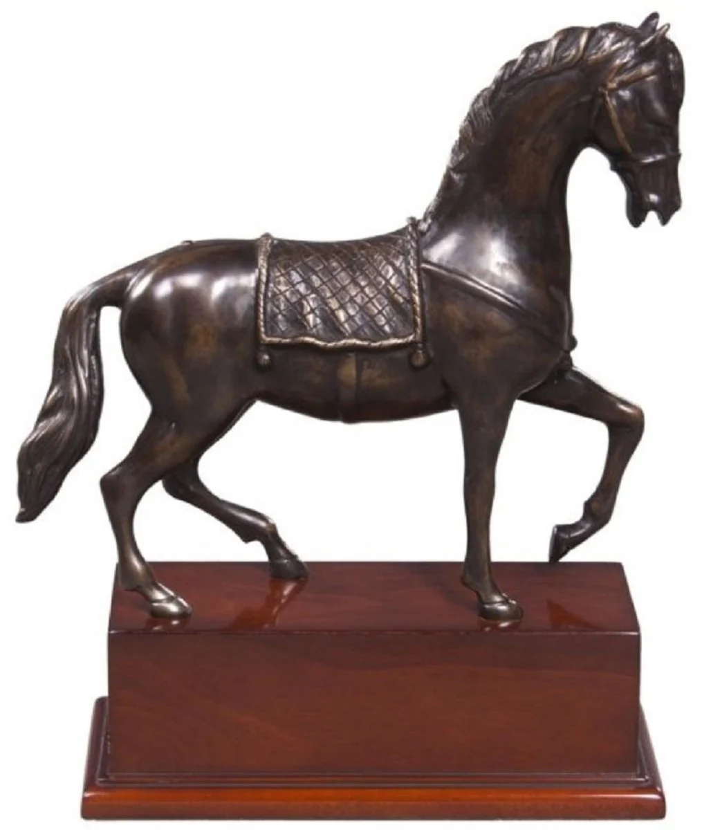 Casa Padrino caballo de bronce de lujo con base de madera bronce / marrón 31,5 x 12,5 x H. 37,3 cm - Figura Decorada